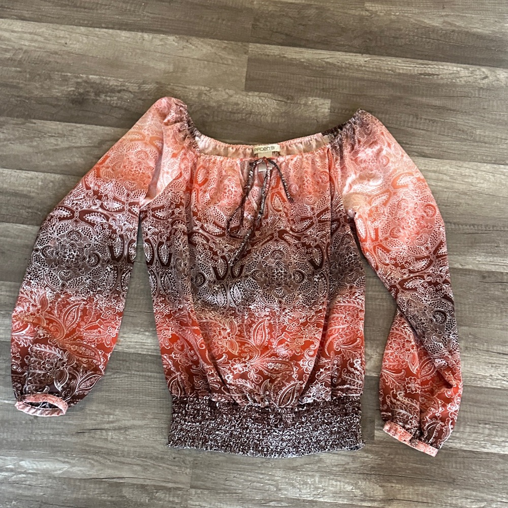 Arden B Orange and Brown Paisley Blouse